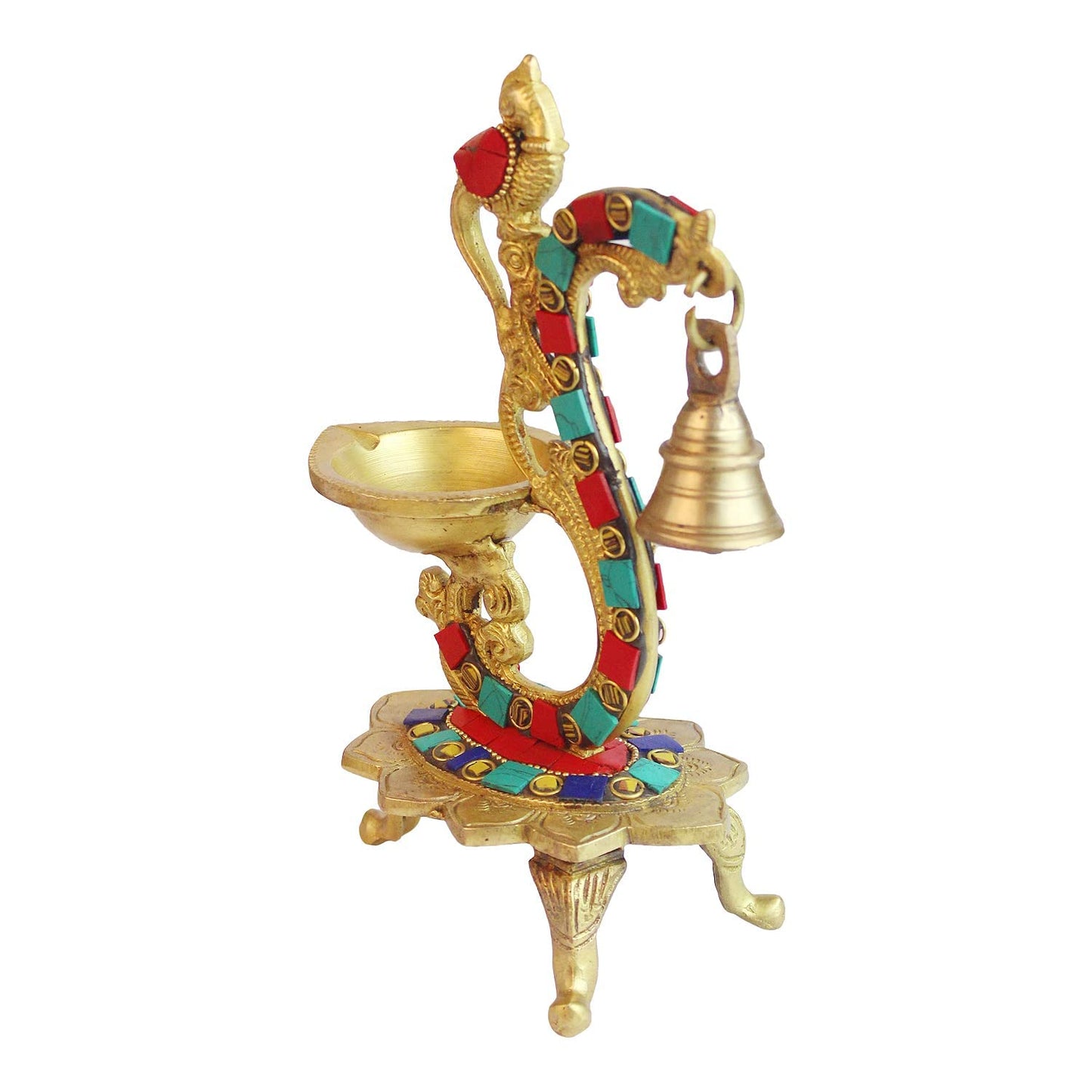 Brass Oil Lamp Diya with Parrot Sitting on Top Deepam for Temple Home Decor Pooja - SvarupArt