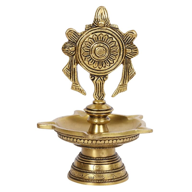 6 Inch Multicolor Brass Chakra Diya: For Temple Aarti, Camphor Burn & Puja. Handheld Design. - SvarupArt