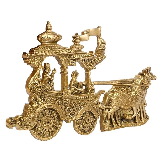 Brass Arjun Rath with Krishan Ji wall Hanging in Gold Color 13 Inch - SvarupArt