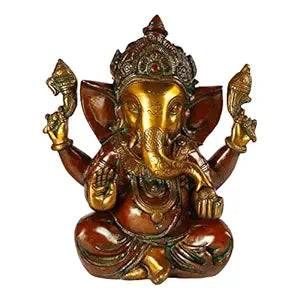 Brass Ganesha Idol for Home Decoration Ganpati Statue Murti for Gift Height 9 Inch Weight 4.4 Kg Color multicolor - SvarupArt