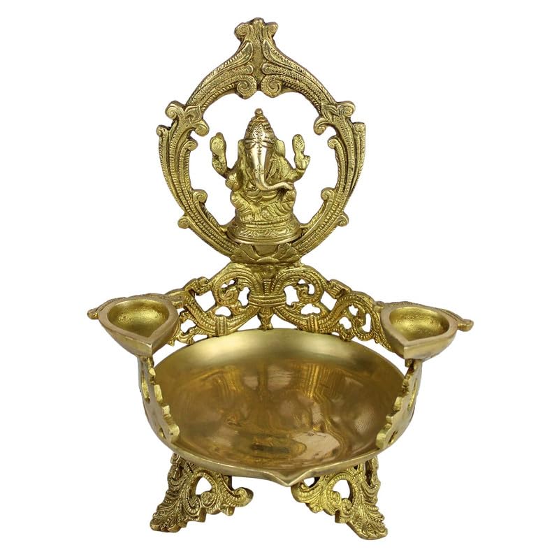 Brass Urli Diya with Ganesh Ji Top: Ideal for Temple, Table Decor & Kapoor Burner. - SvarupArt