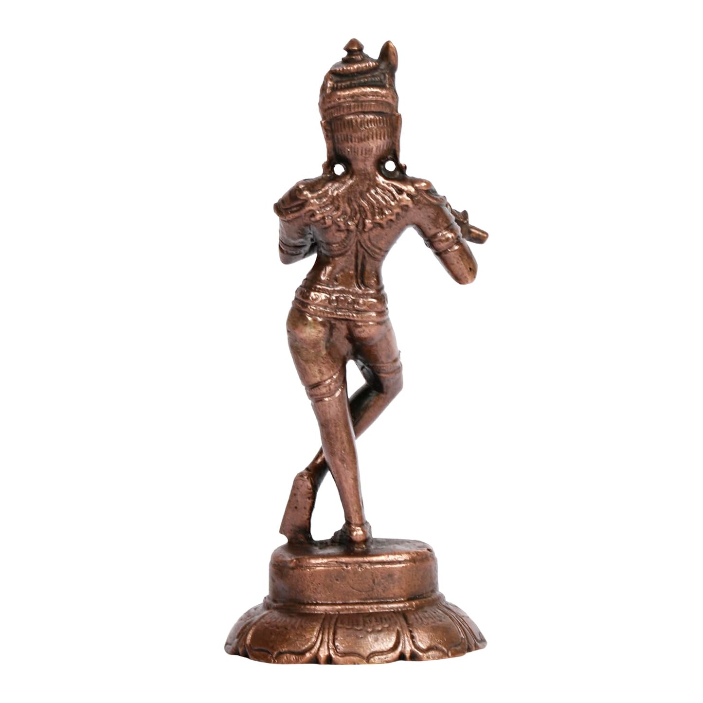 Copper Idol Krishna Handmade Copper Krishan Playing Flute Patina Antique Finish 4 Inch 175 Grams Pack of 1 Piece - SvarupArt