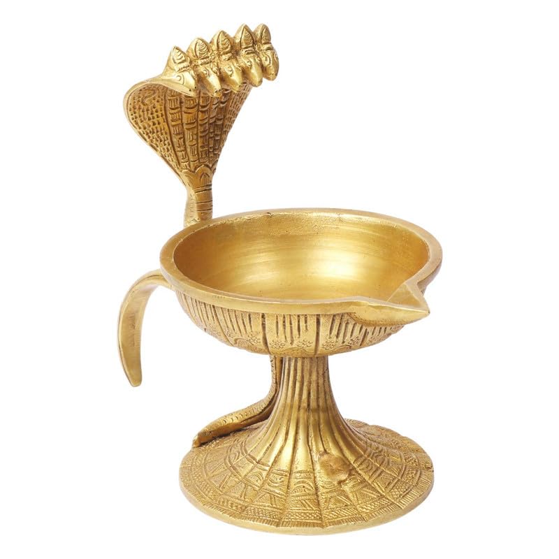 Brass Sheshnaag Dhoop Diya Stand: Incense Burner, Oil Lamp, Diwali Gift, Gold Color Color, 5.5 Inch - SvarupArt