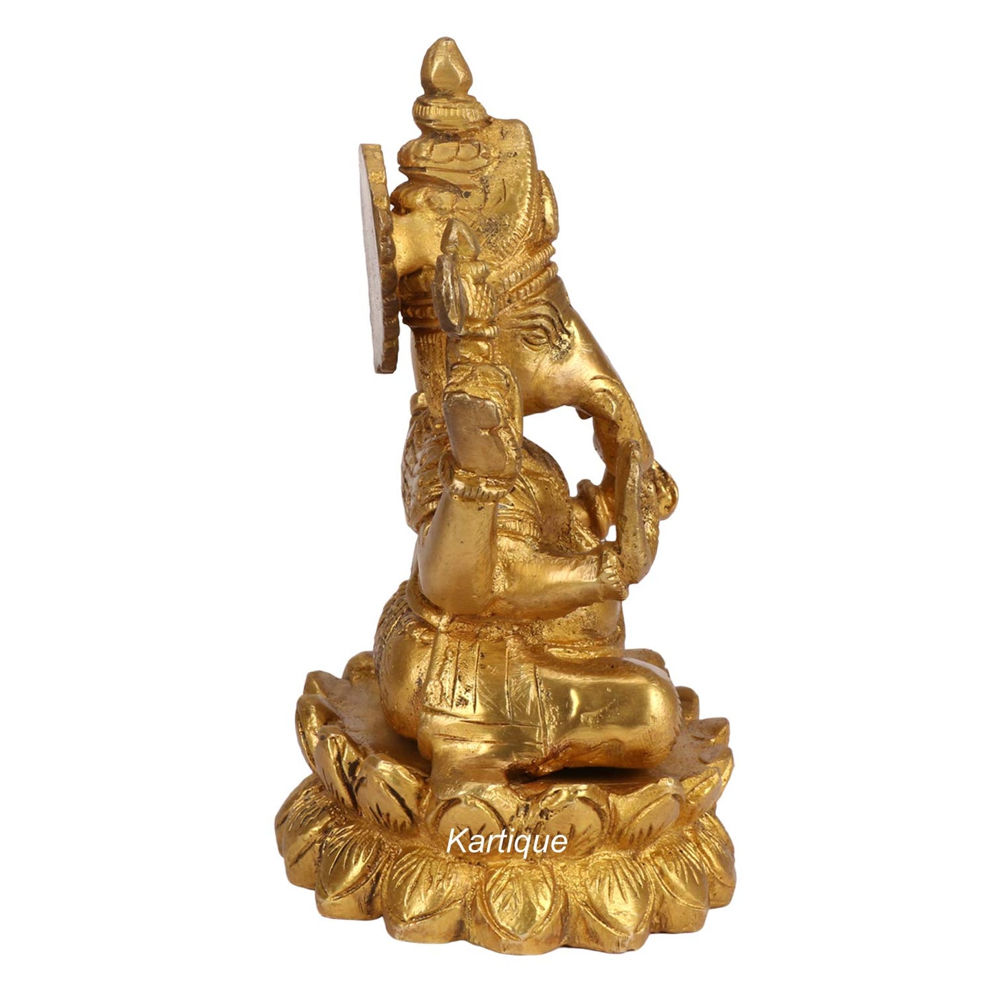 Brass Ganesha sitting On Lotus Idol In Gold Color Height 6 Inch Weight 1.5 Kg - SvarupArt