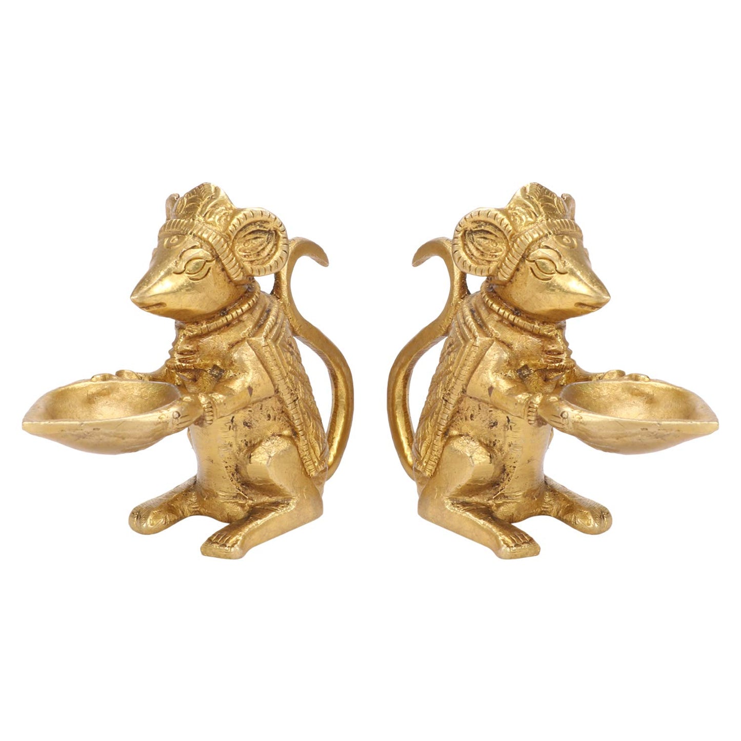 Brass Ganesha Rat Diya Oil Lamp Pair: Home Decor, Vastu Gift, Diwali Puja - SvarupArt
