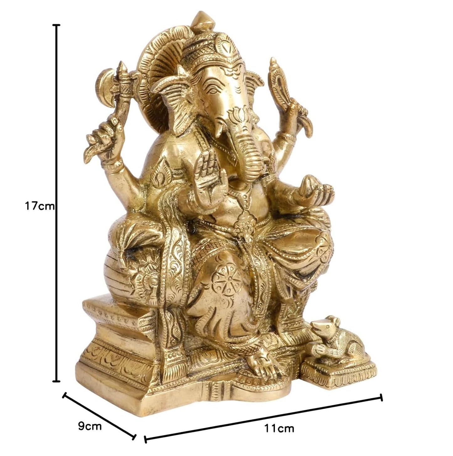 Brass Sitting Ganesha Idol In Multicolor Height 7 Inch Weight 1.65 Kg - SvarupArt