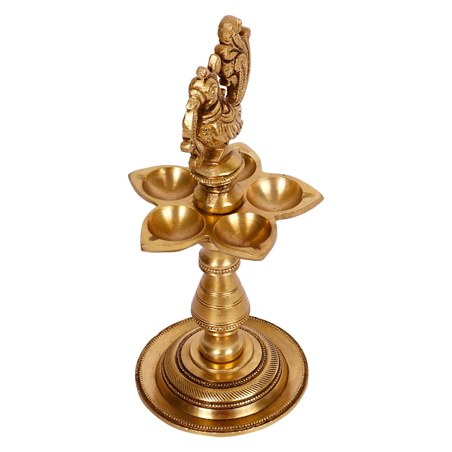 8 Inch Gold Color Brass Peacock Diya with Stand: Ideal for Home Decoration in the Pooja Room or Mandir - SvarupArt
