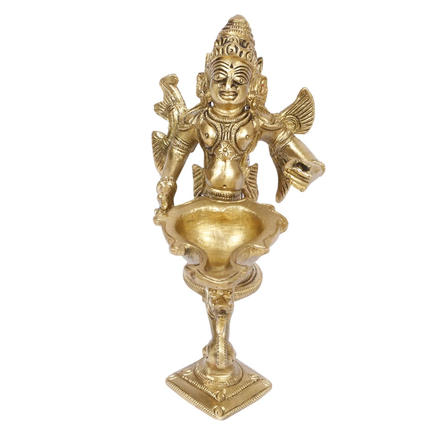 5.5 Inch Gold Color Brass Garuda Aarti Deepak with Handle: Can be used as Camphor Burner, Hand Held Arti Diya for Puja - SvarupArt