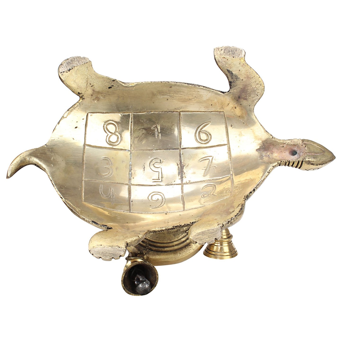 9.5 Inch Brass Diya for Puja Room: Featuring a Tortoise (Kachua) Statue, Oil Lamp with Bells - SvarupArt