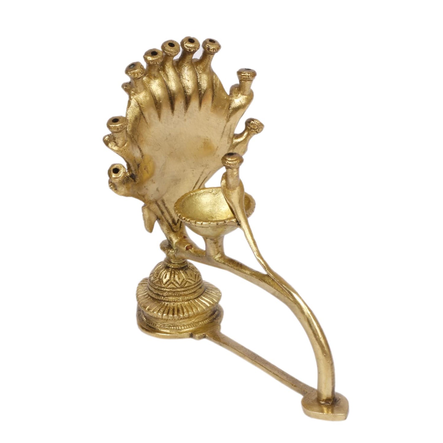 5.5 Inch Gold Color Brass Naag Aarti Deepak with Handle: Can be used as Camphor Burner and Hand Held Arti Diya for Puja - SvarupArt