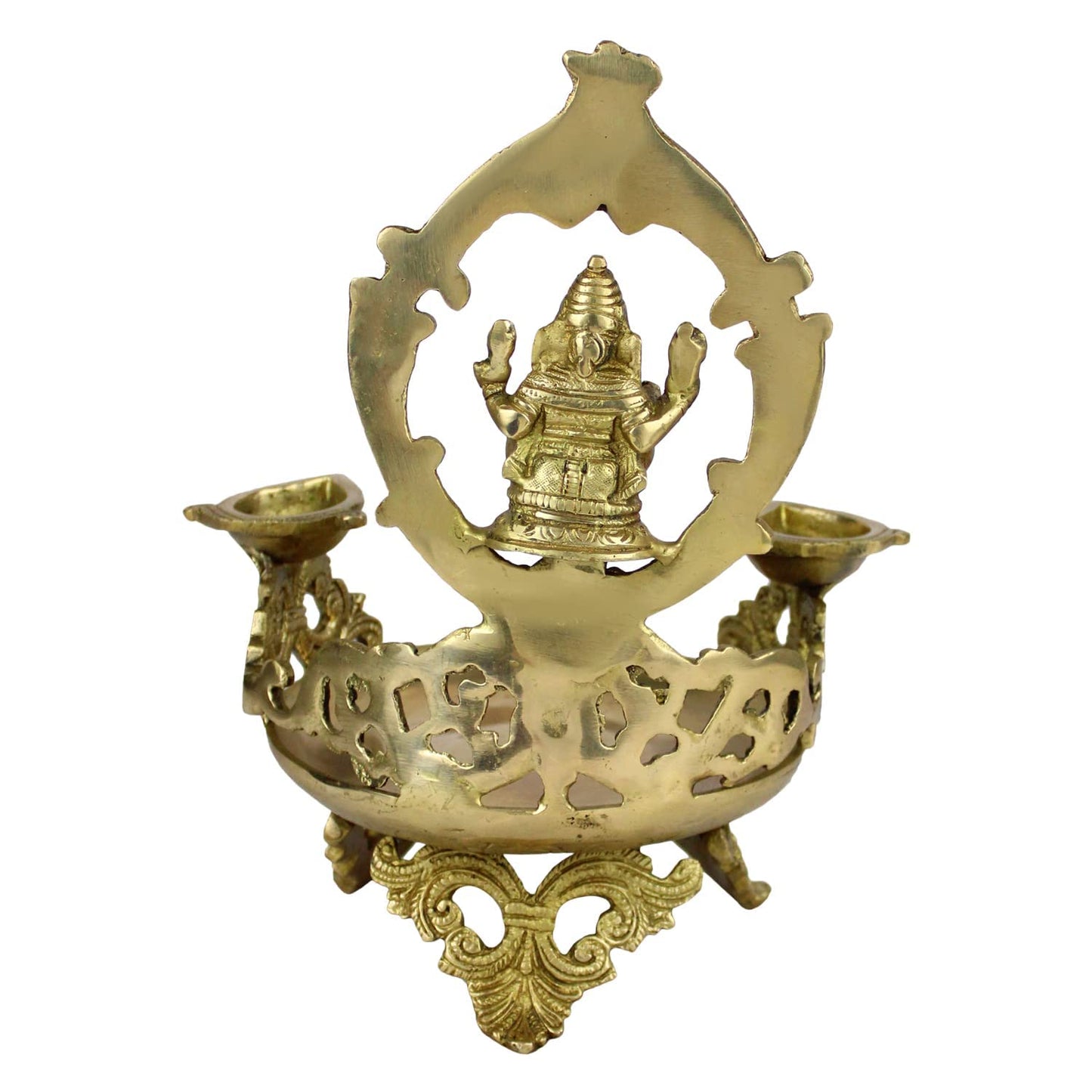Brass Urli Diya with Ganesh Ji Top: Ideal for Temple, Table Decor & Kapoor Burner. - SvarupArt