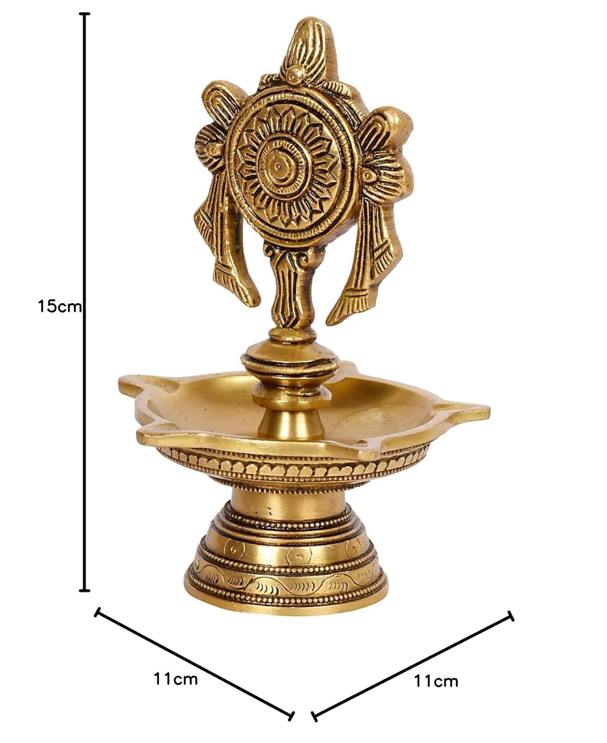 6 Inch Multicolor Brass Chakra Diya: For Temple Aarti, Camphor Burn & Puja. Handheld Design. - SvarupArt