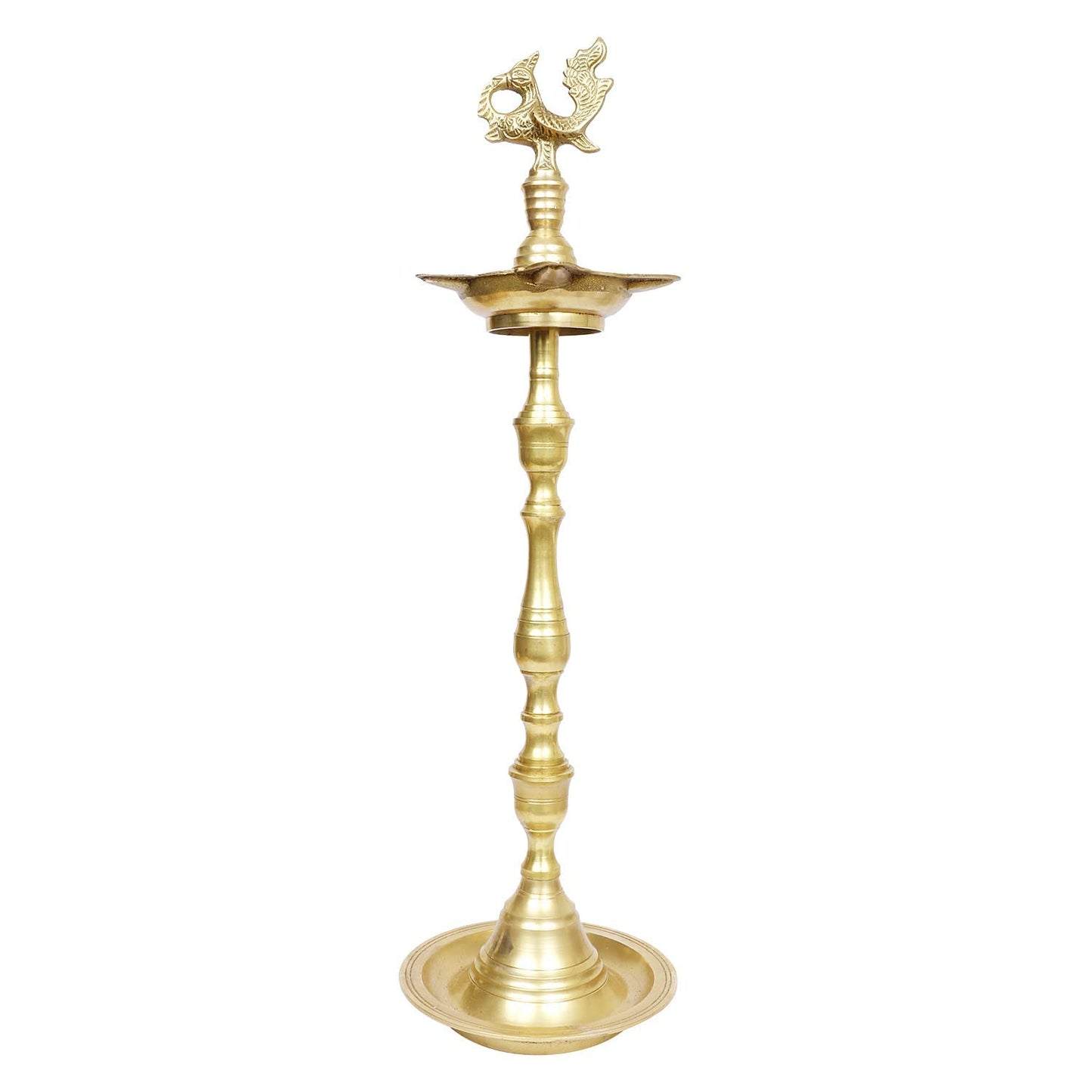 Brass Peacock Puja Lamp with Multi Slot: Traditional Kuthuvilakku (Kuthu Vilakku) Ornamental Lamp - SvarupArt