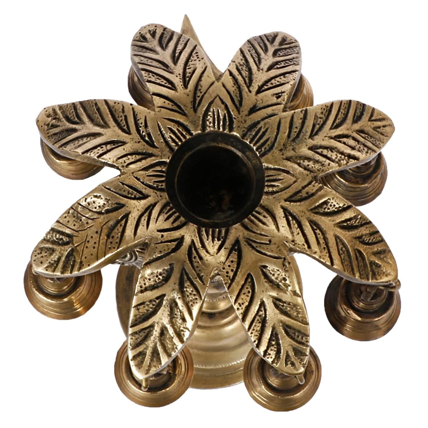 12 Inch Antique Gold Color Handcrafted Brass Ganesha Diya: For Spiritual Illumination. - SvarupArt