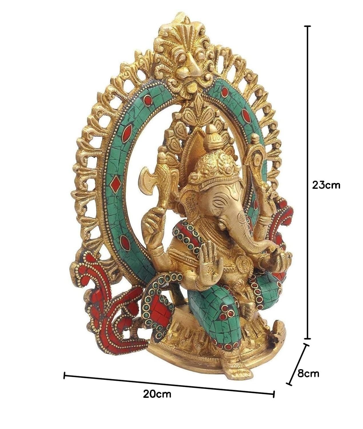 Brass Sitting Ganesha Idol In Multicolor Height 7.5 Inch Weight 2.6 Kg - SvarupArt