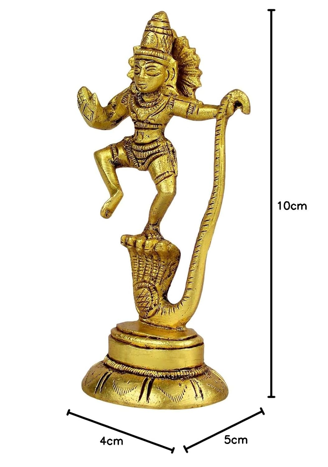 Brass Krishna on Kaliya Naag in Gold Color Height 4 Inch - SvarupArt