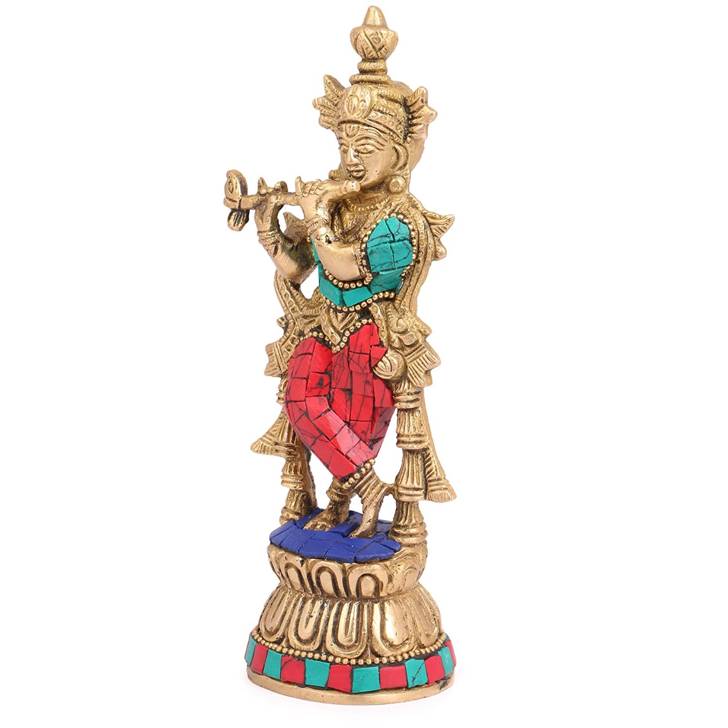 Brass Krishna Bhagwan Murti in Multicolor Height 6.5 Inch - SvarupArt