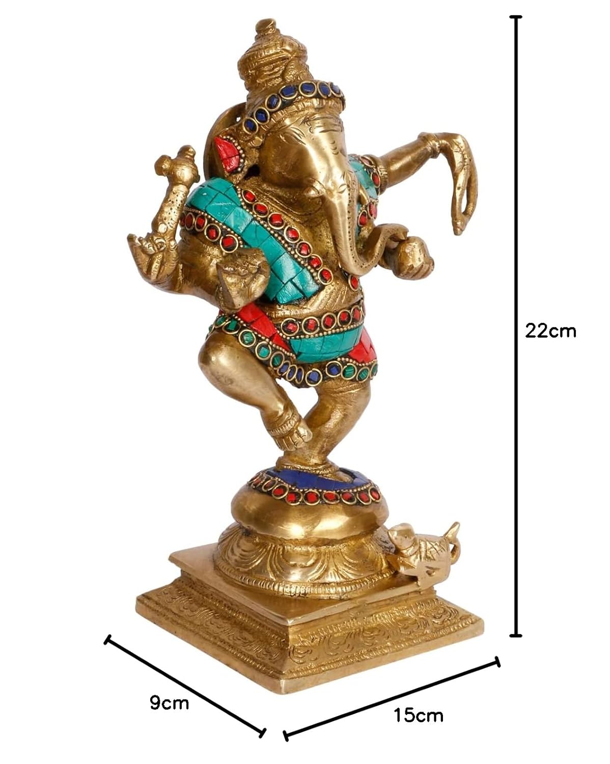 Brass Dancing Ganesha Idol In Multicolor Height 7 Inch Weight 2.4 Kg - SvarupArt