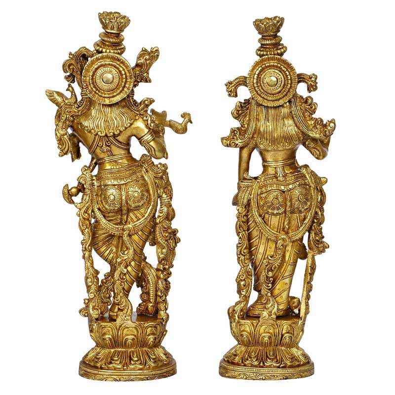 Brass Radha Krishna Idol in Gold Color Height 14 Inch - SvarupArt