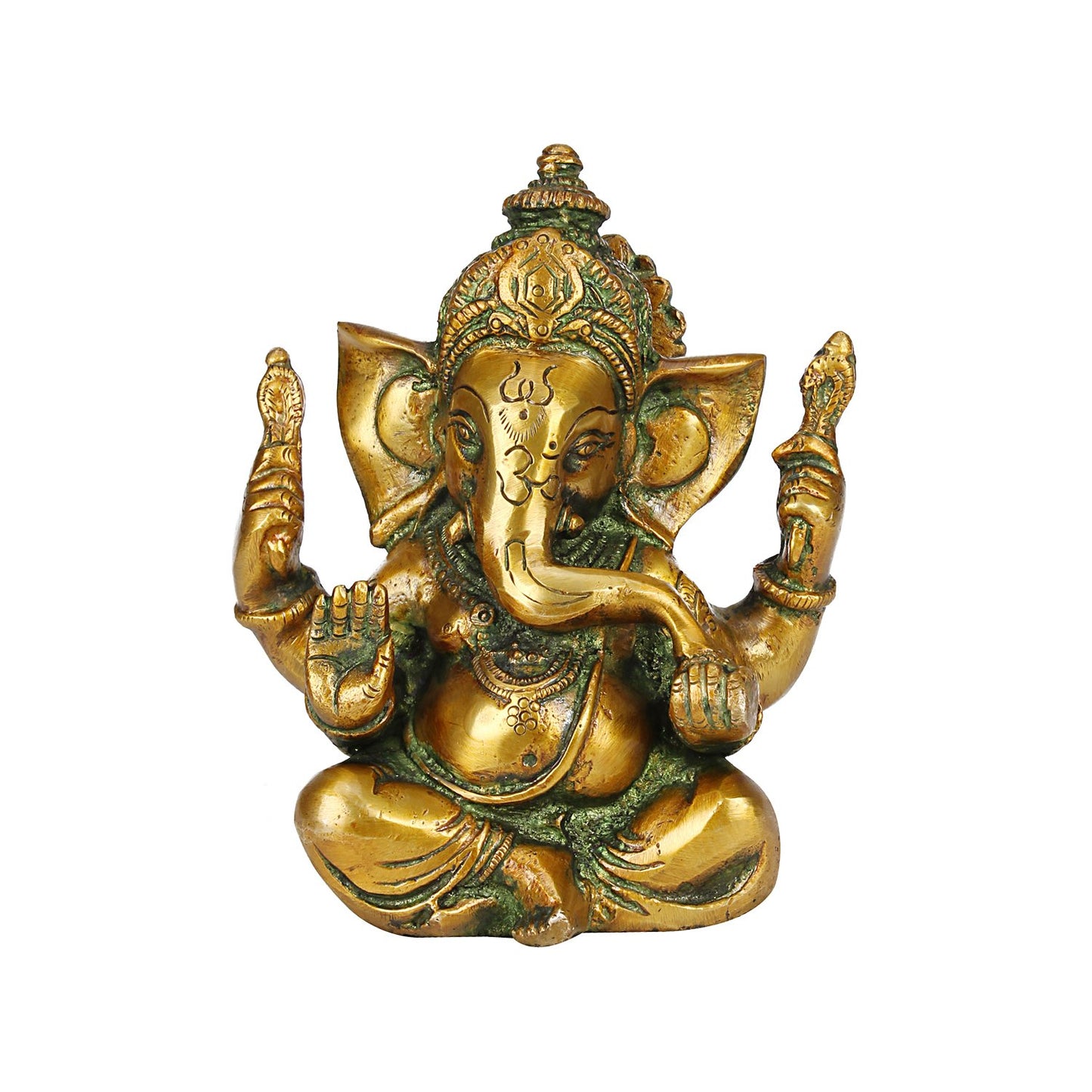 Brass Sitting Ganesha Idol In Multicolor Height 5 Inch Weight 1.3 Kg - SvarupArt