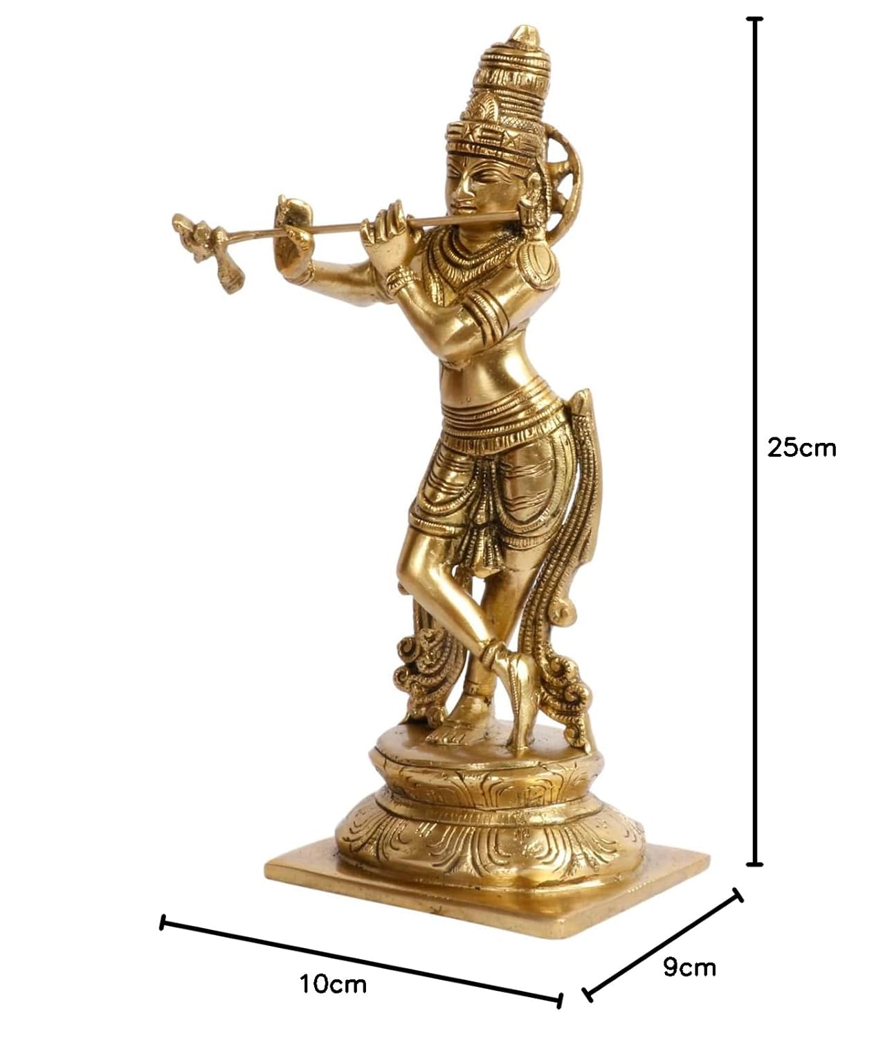 Brass Krishna Bhagwan Idol in Gold Color Height 10 Inch - SvarupArt