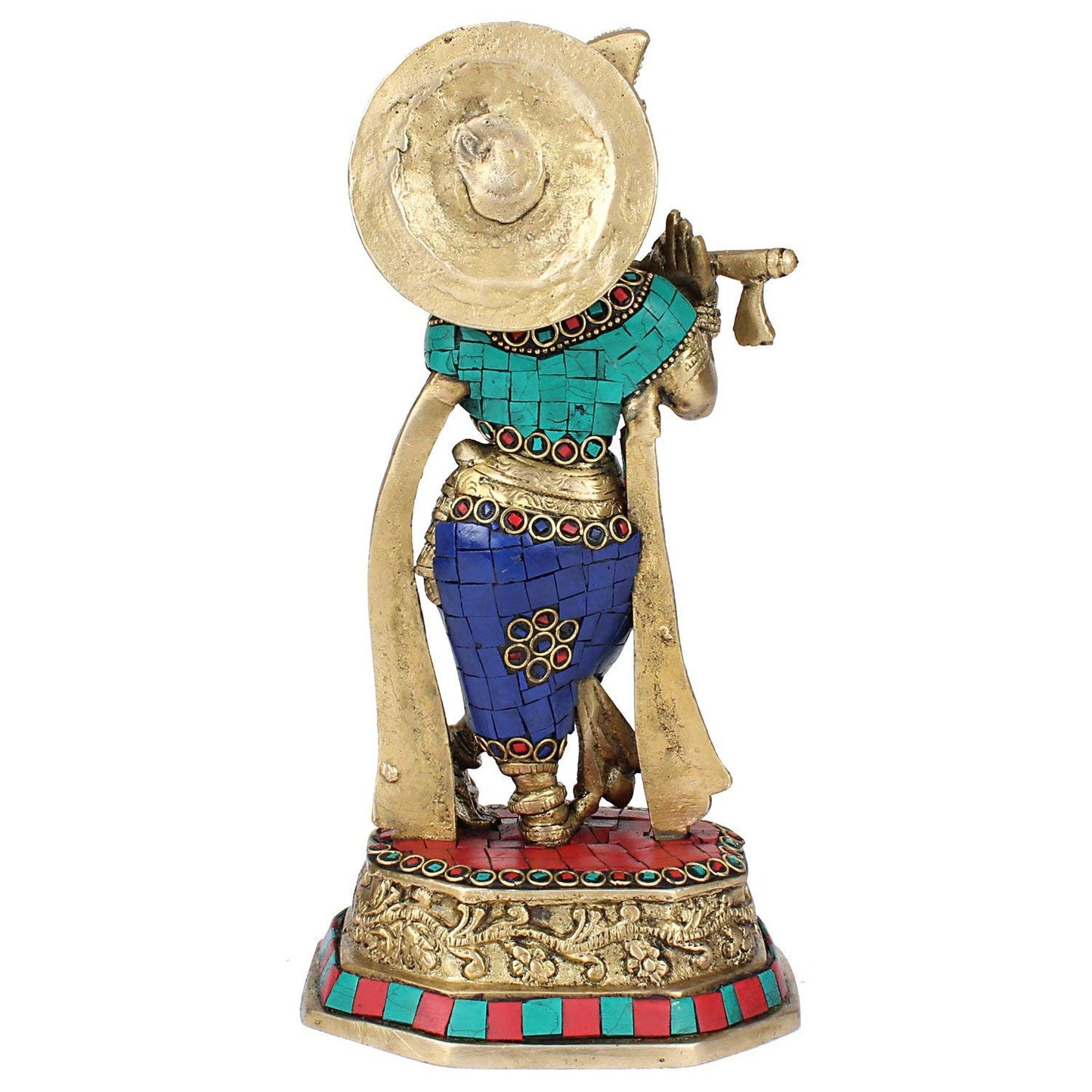 Brass Krishna Bhagwan Murti in Multicolor Height 10 Inch - SvarupArt