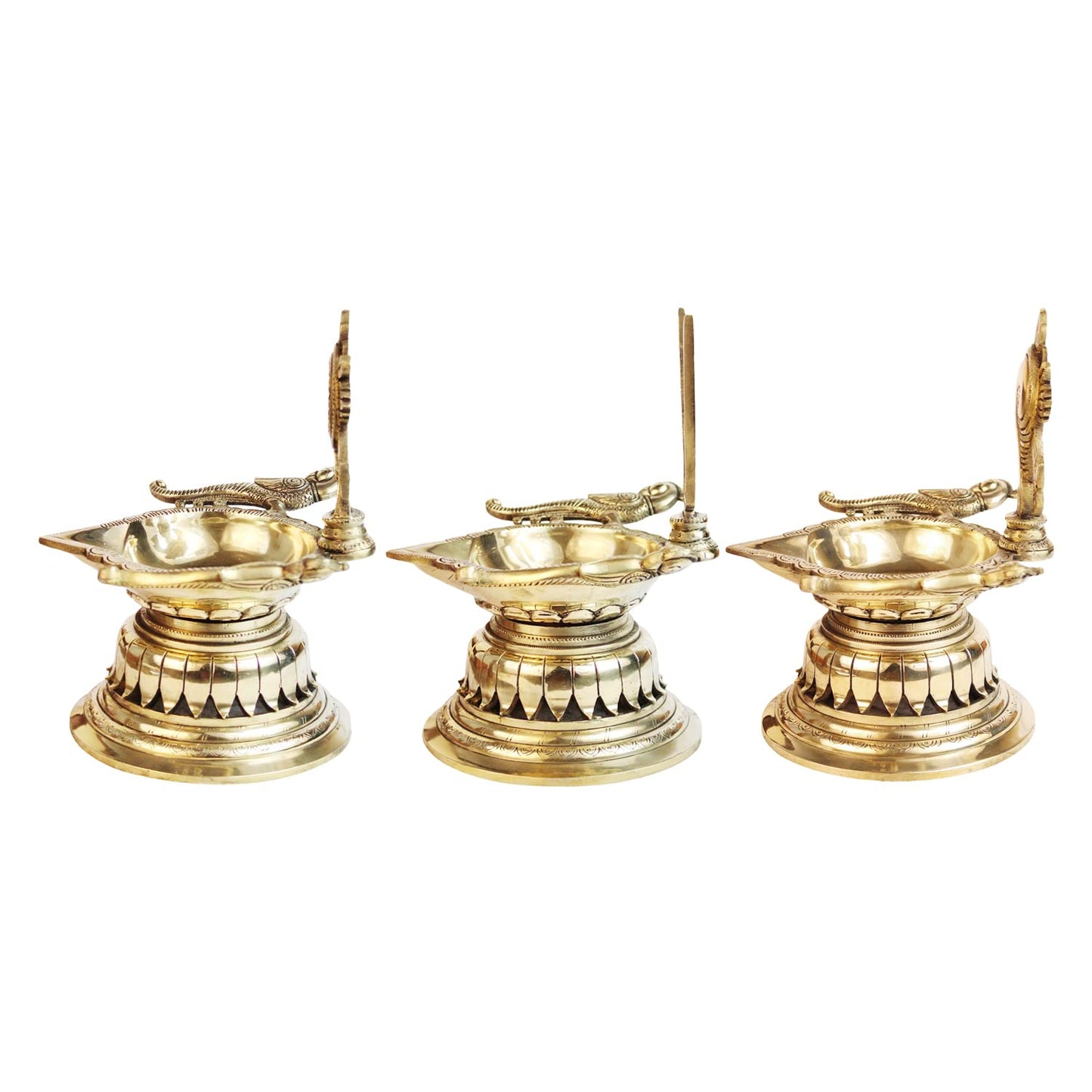 8 Inch Large Gold Color Brass Diya with Shankha, Chakra, and Vishnu Symbol: A stunning showpiece for home decor - SvarupArt