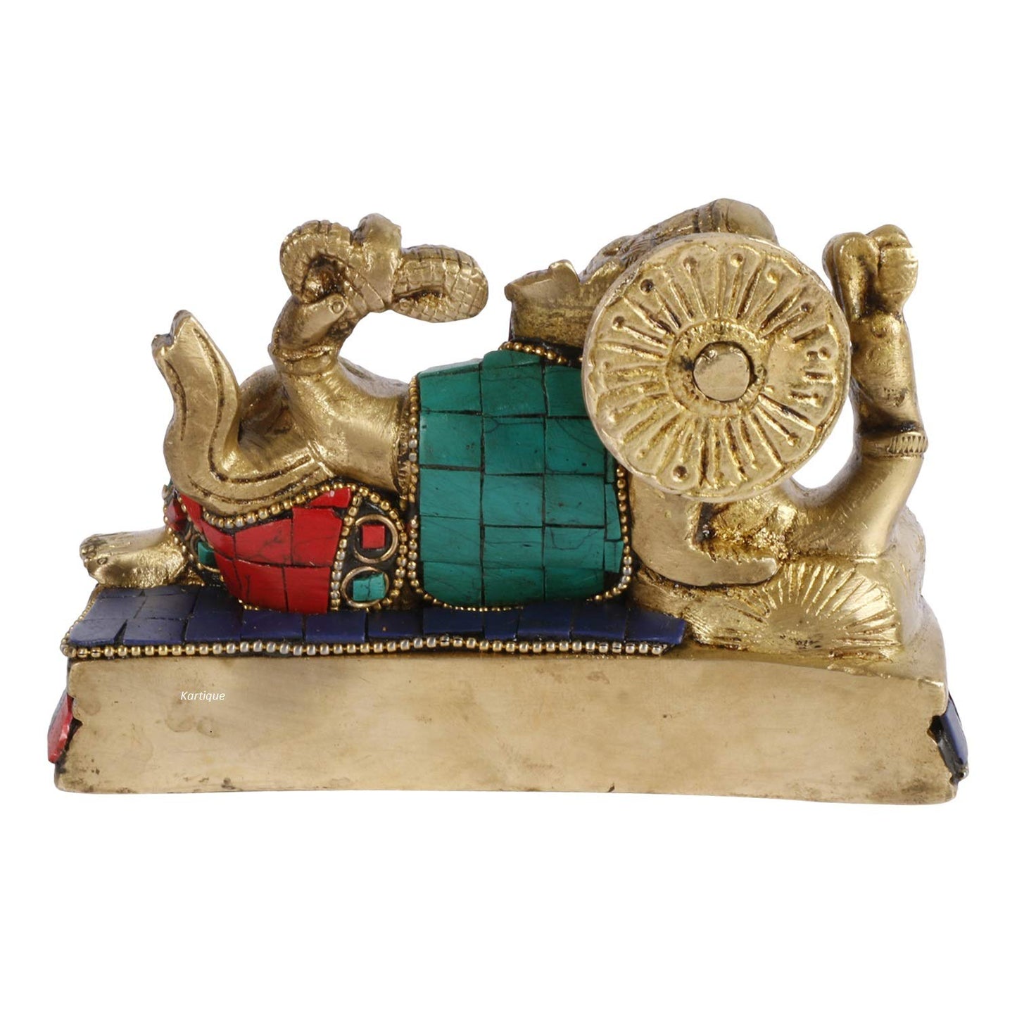 Brass Resting Ganesha Idol In Multicolor Height 3 Inch Weight 1.7 Kg - SvarupArt
