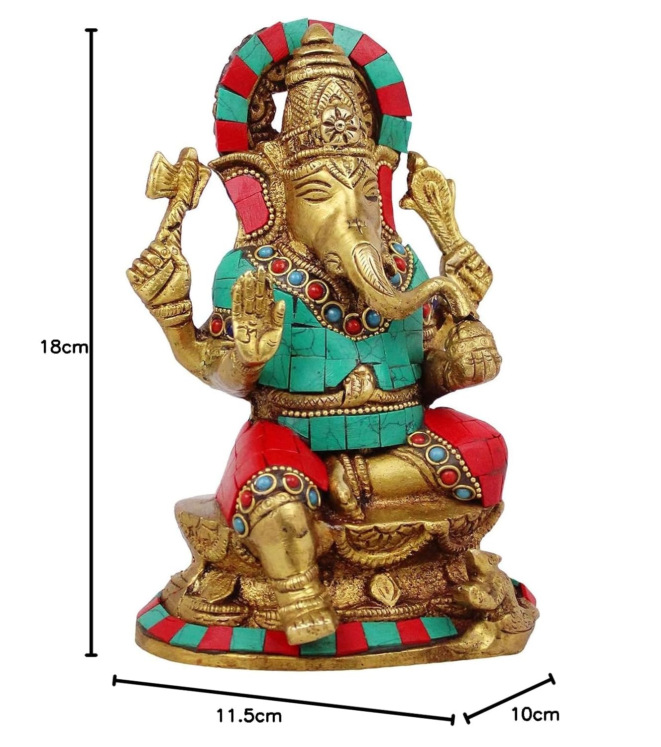 Brass Sitting Ganesha Idol In Multicolor Height 6.5 Inch Weight 1.6 Kg - SvarupArt