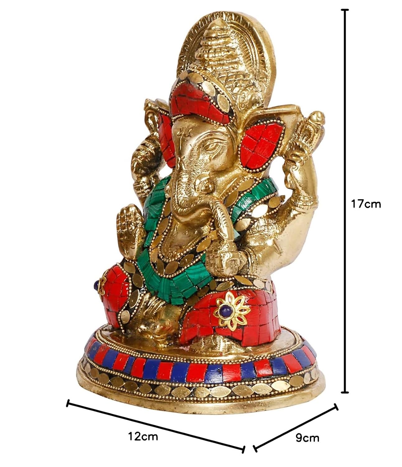Brass Sitting Ganesha Idol In Multicolor Height 7 Inch Weight 1.8 Kg - SvarupArt