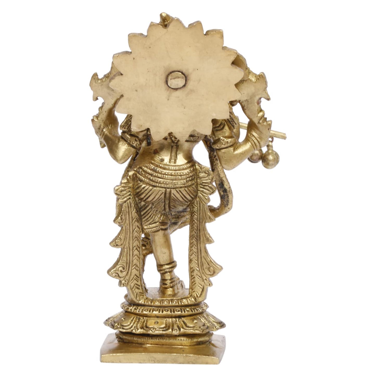 Brass Idol of Krishna with Flute in Hand Gold Color 5.5 Inch Height - SvarupArt