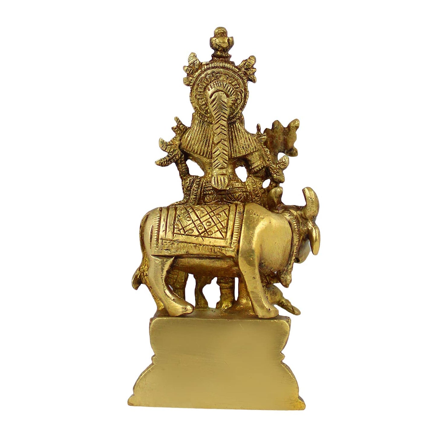Brass Krishna Bhagwan Idol with Gau Mata in Gold Color Height 4.5 Inch - SvarupArt
