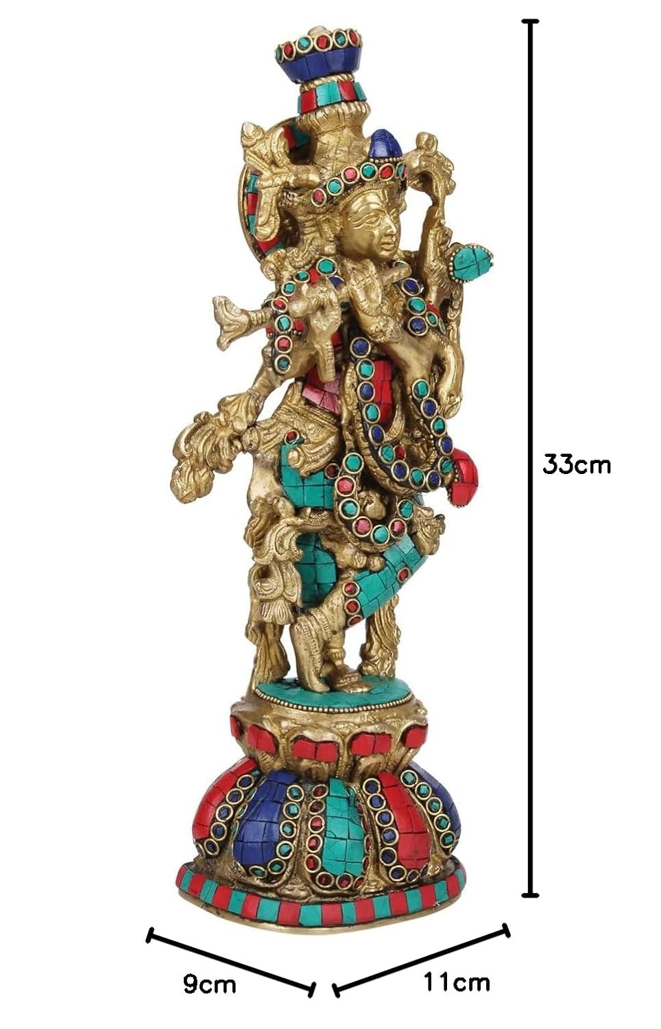 Brass Krishna Murti In Multicolor Height 13 Inch - SvarupArt