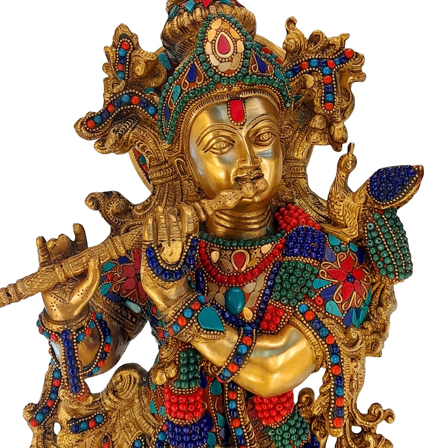Brass Krishna Murti in Multicolor Height 29 Inch - SvarupArt