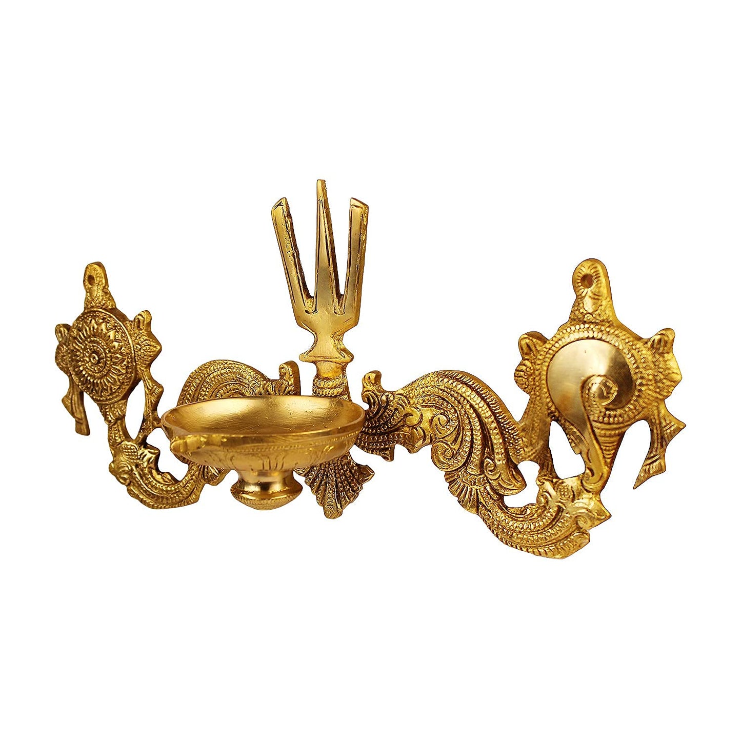 Inch6 Inch Brass Shankh Chakra Namah Diya: Vishnu Showpiece, Gold Color, Small - SvarupArt