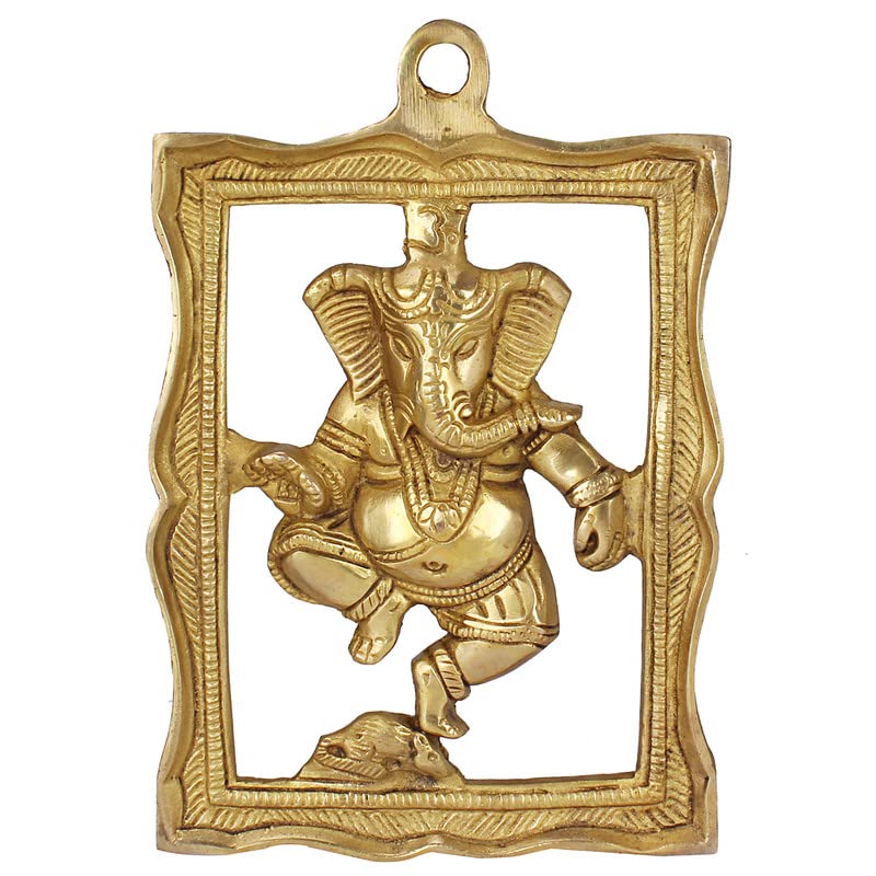 Brass Ganesh Wall Hanging Ganesha Idol In Gold Color Height 9 Inch - SvarupArt