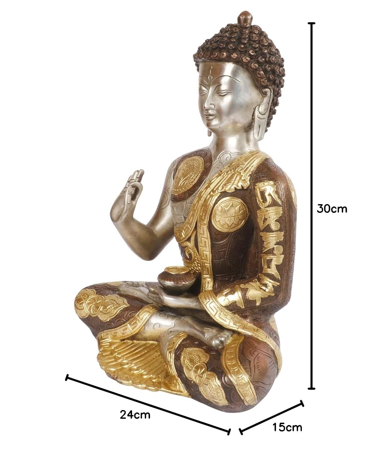 Brass Gautam Buddha Idol Statue Murti Draped in Stone Embellished Shawl for Home Decoration Blessing Buddha Height 12 inch - SvarupArt