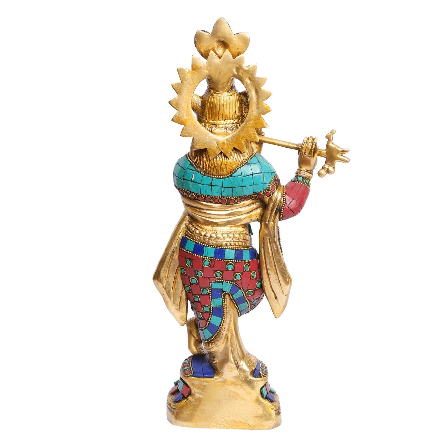 Brass Krishna Bhagwan Idol Murli Kishan Murti Playing Bansuri Gift for Home Mandir Decor Marriage Height 15 Inch - SvarupArt