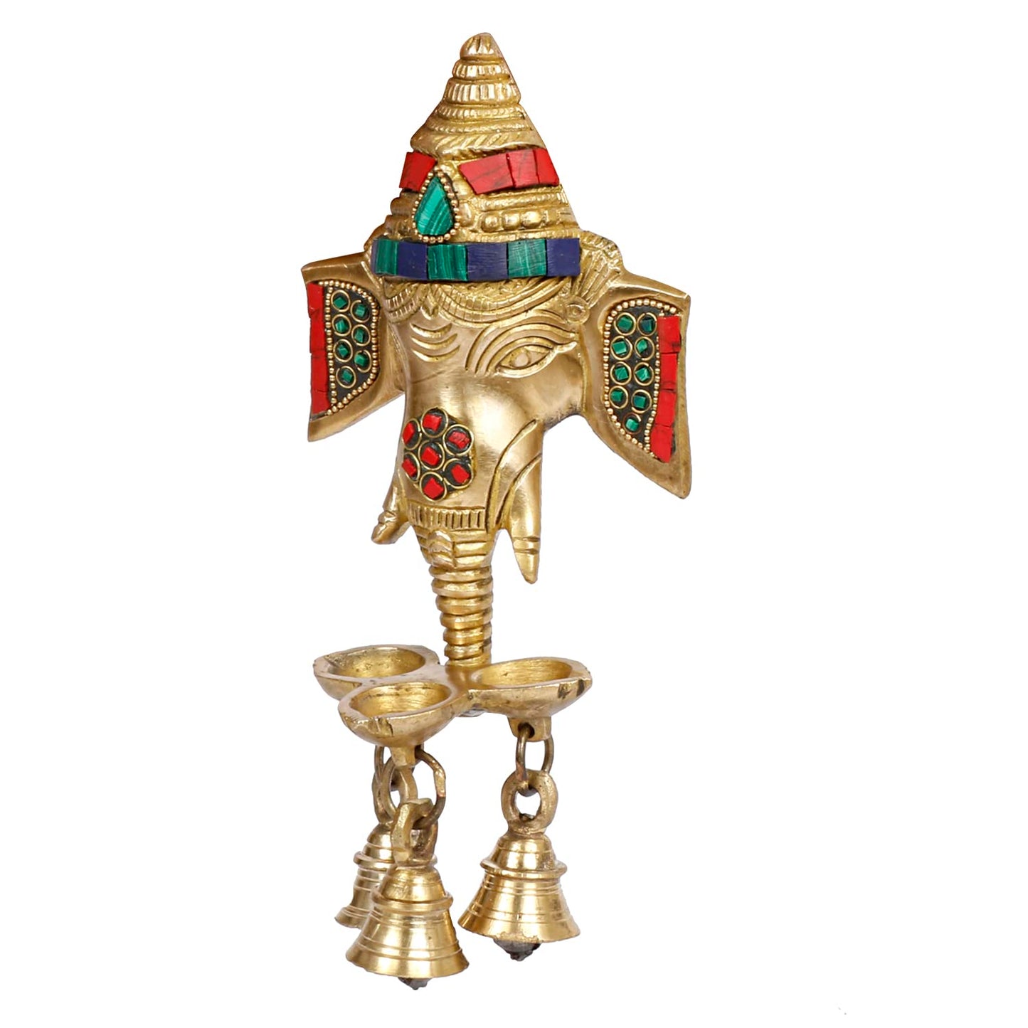 Brass Ganesha Wall Hanging with Bells and Diya Lamp Religious Diwali Puja Item Pooja Room, Office, Home Decor - SvarupArt