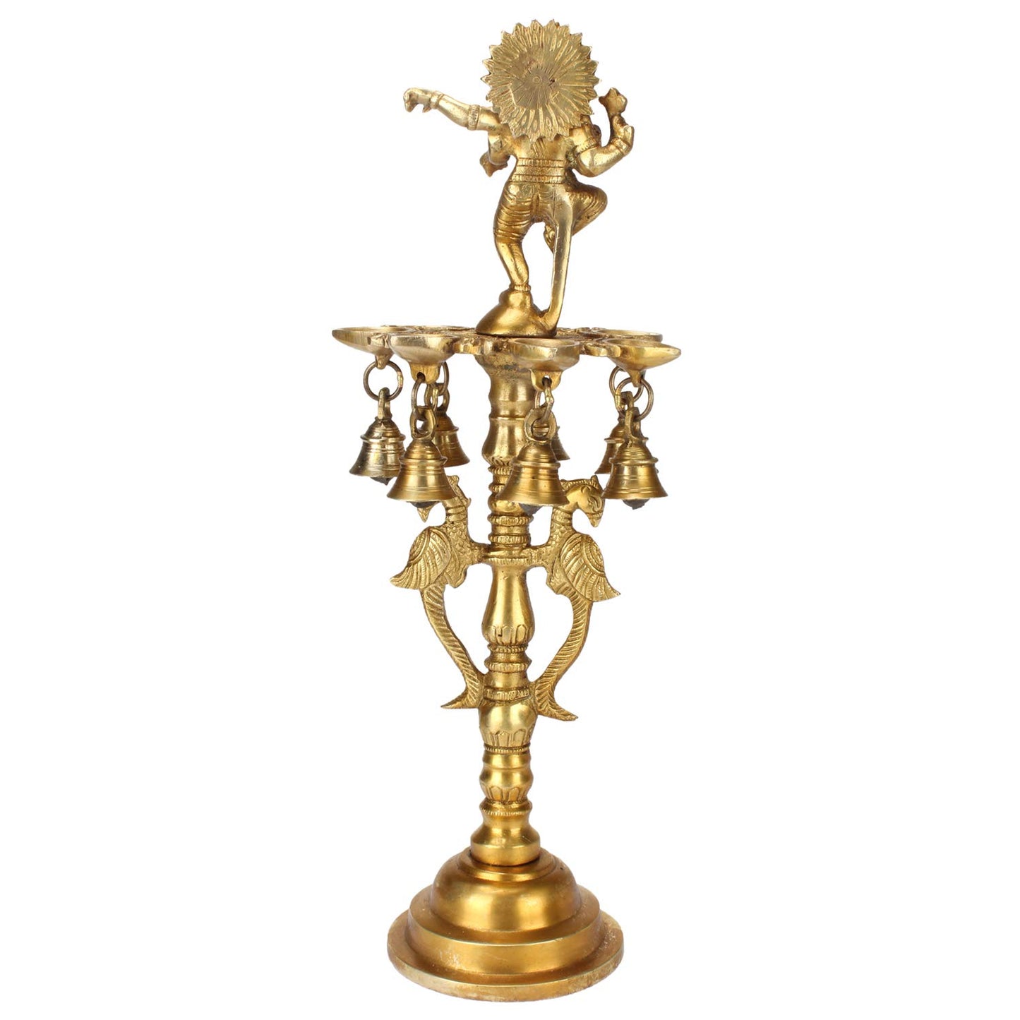 Brass Ganesha Diya Ganesh with Bells For Puja Room, Dancing Oil Lamp & Home Decor 16 Inch Height - SvarupArt