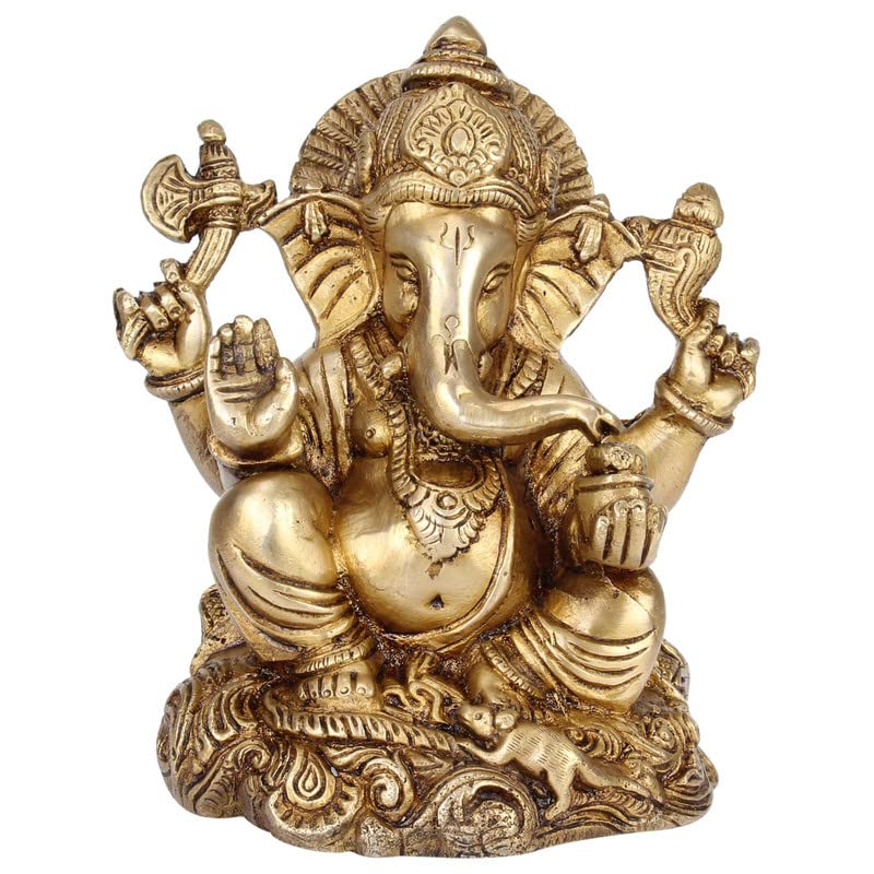 Brass Ganesh Bhagwan Idol Ganesha Statue Ganpati Murti for Home Entrance Decor Diwali Puja Gift Height 6 Inch. - SvarupArt