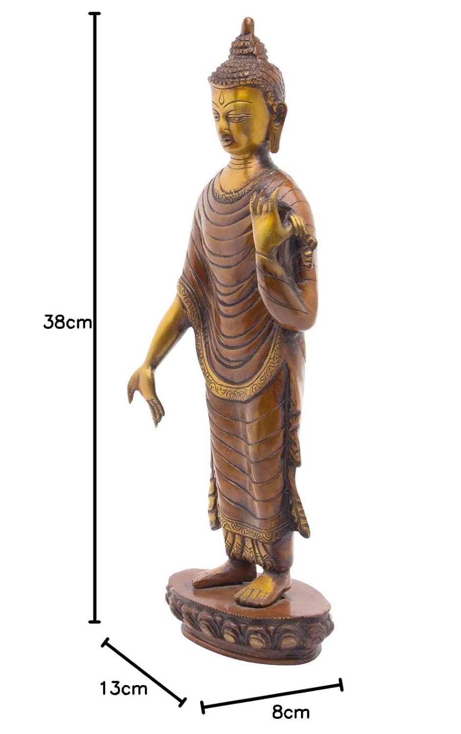 Brass Standing Buddha Offering Protection Height 15 Inch Weight 3.2 Kg Color Brown - SvarupArt