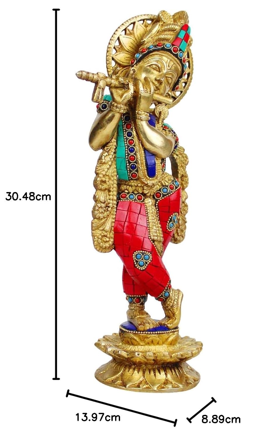 Brass Krishna Statue for Living Room Showpiece in Multi Color Height 12 Inch - SvarupArt