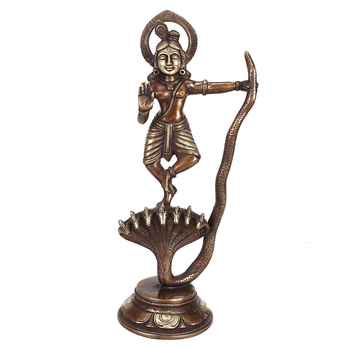 Brass Krishna Bhagwan Idol Murli Kishan Murti Playing Bansuri Gift for Home Mandir Decor Marriage Height 12.5 Inch - SvarupArt