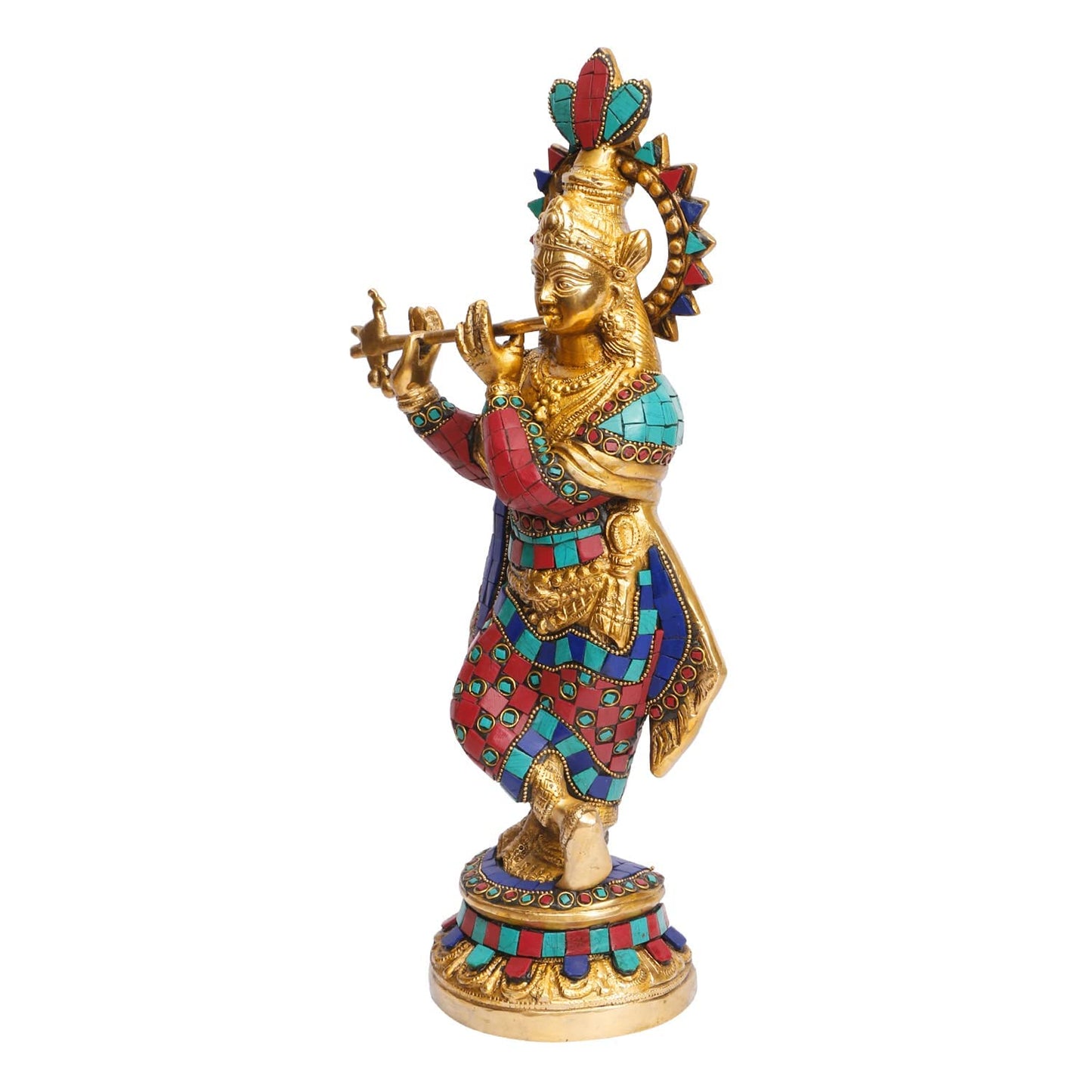 Brass Krishna Bhagwan Idol Murli Kishan Murti Playing Bansuri Gift for Home Mandir Decor Marriage Height 15 Inch - SvarupArt