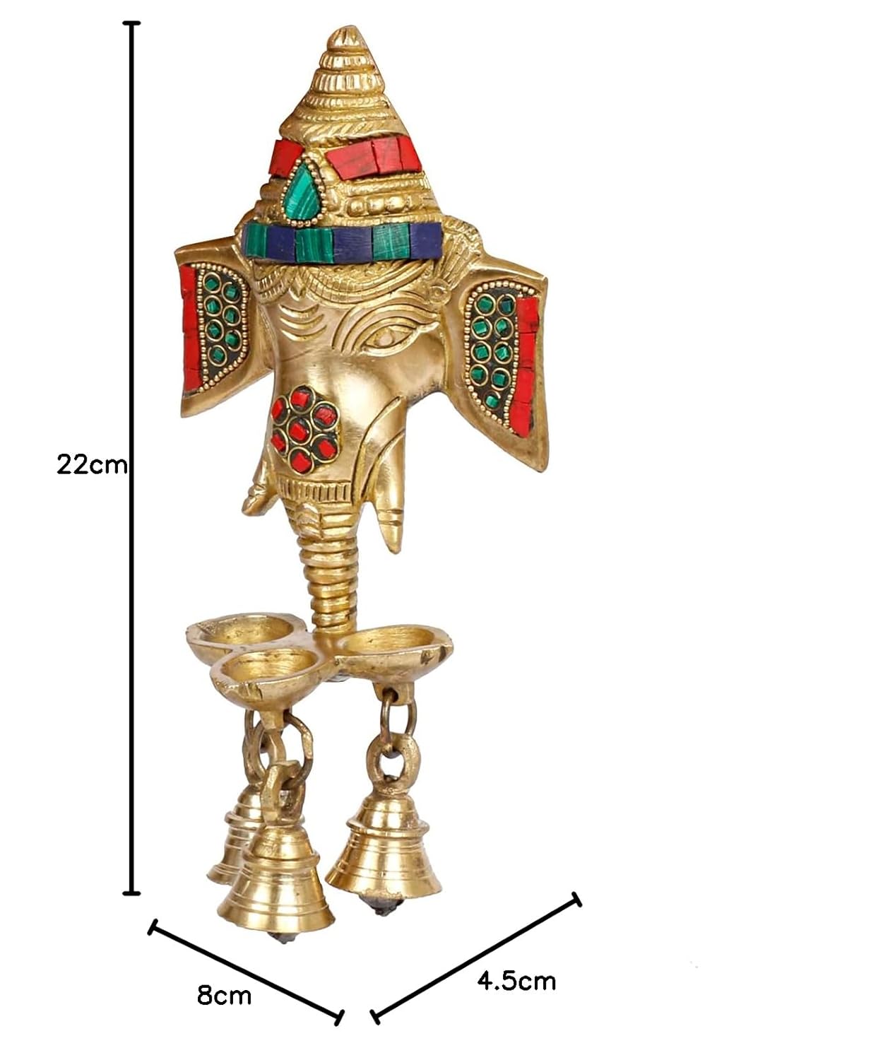 Brass Ganesha Wall Hanging with Bells and Diya Lamp Religious Diwali Puja Item Pooja Room, Office, Home Decor - SvarupArt