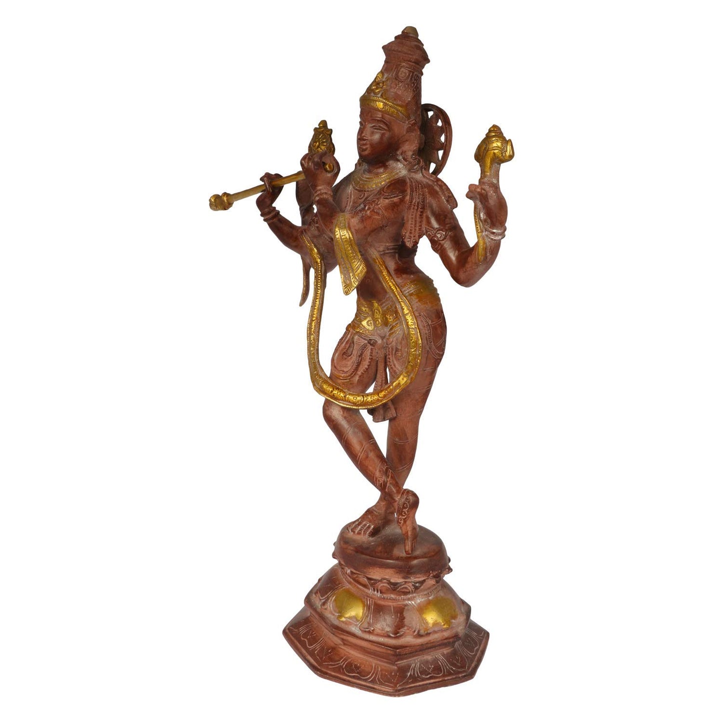 Brass Krishna Bhagwan Idol Murli Kishan Murti Playing Bansuri Gift for Home Mandir Decor Marriage Height 18 Inch - SvarupArt