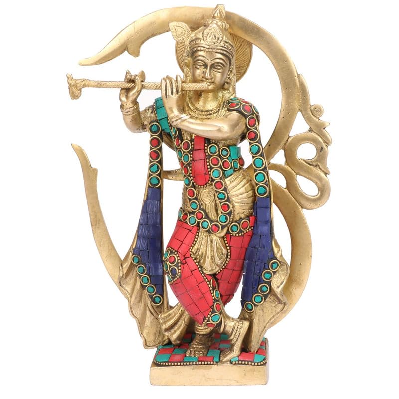 Brass Krishna Murti in Multicolor Heigh 8.5-Inch - SvarupArt