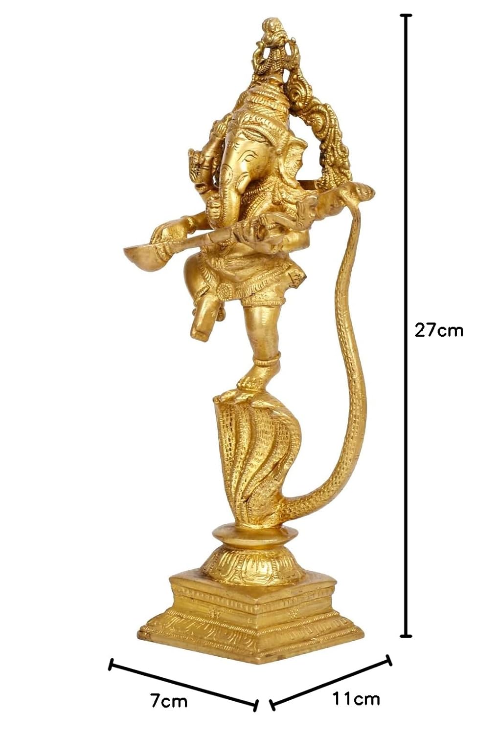 Brass Dancing Ganesha on a Snake Head with Playing Veena, Lord Dancing Ganesh on Snake, Ganpati, Temple Puja Home Decor - SvarupArt