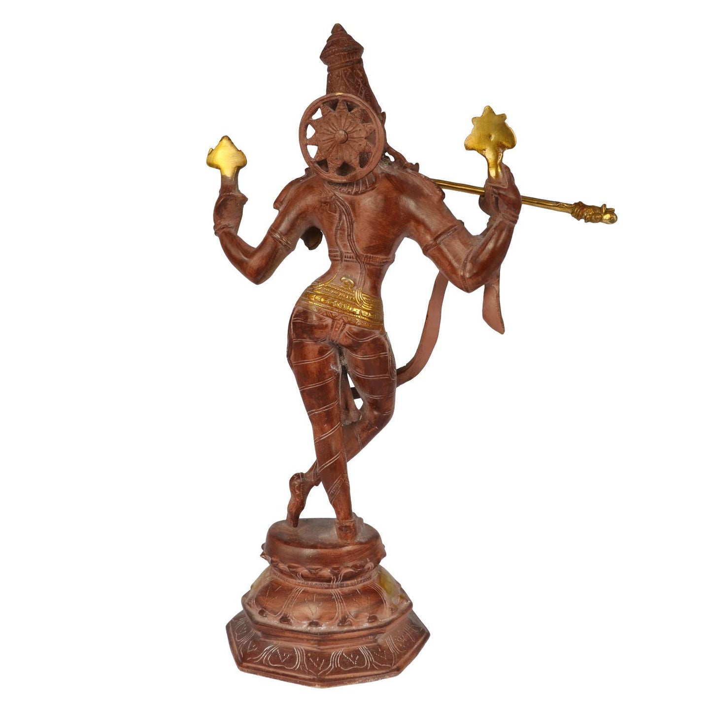 Brass Krishna Bhagwan Idol Murli Kishan Murti Playing Bansuri Gift for Home Mandir Decor Marriage Height 18 Inch - SvarupArt